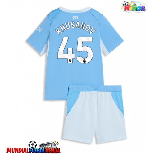 Camiseta Manchester City Abdukodir Khusanov #45 Primera Equipación Replica 2026-27 para niños mangas cortas (+ Pantalones cortos)